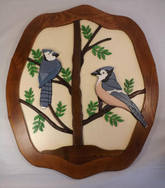 Pair of Intarsia Blue Jays